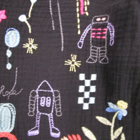 Floral Embroidery Tunic Top Black Cotton Gauze Bohemian - Picture 5 of 15